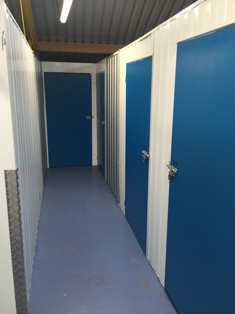 Storage corridor blue doors